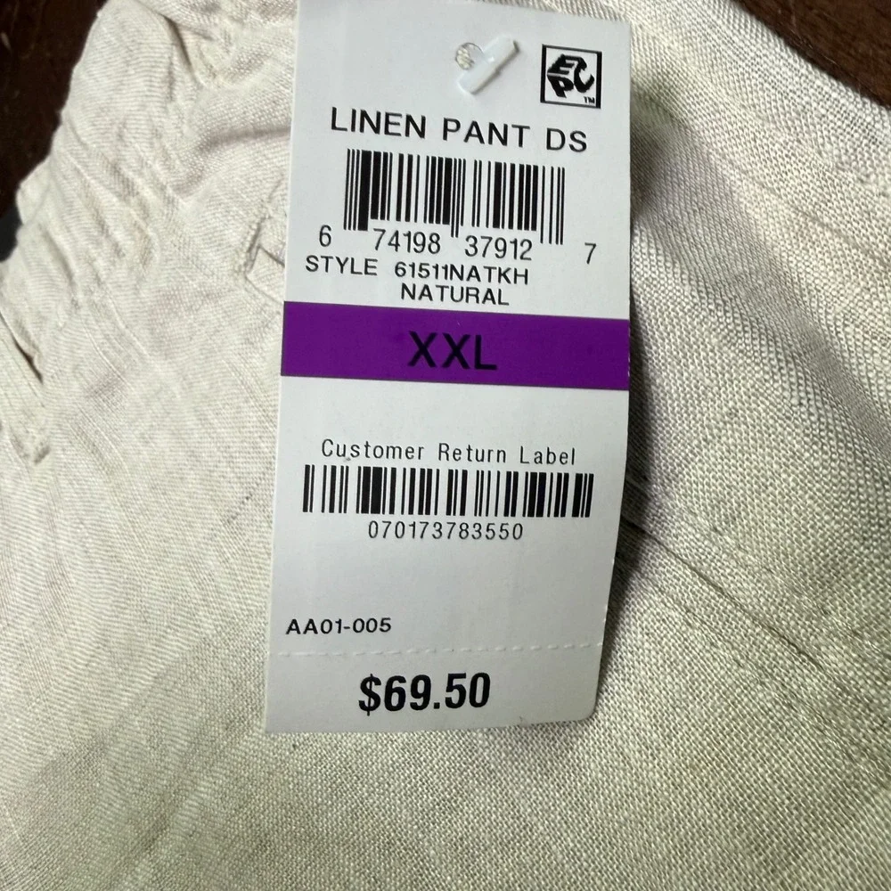 New Tasso Elba Island Linen Pants Mens XXL 42/32 Natural Drawstring 61511NATKH